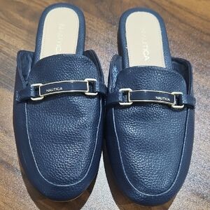 Nautica Women's Navy Mules with Gold Accent